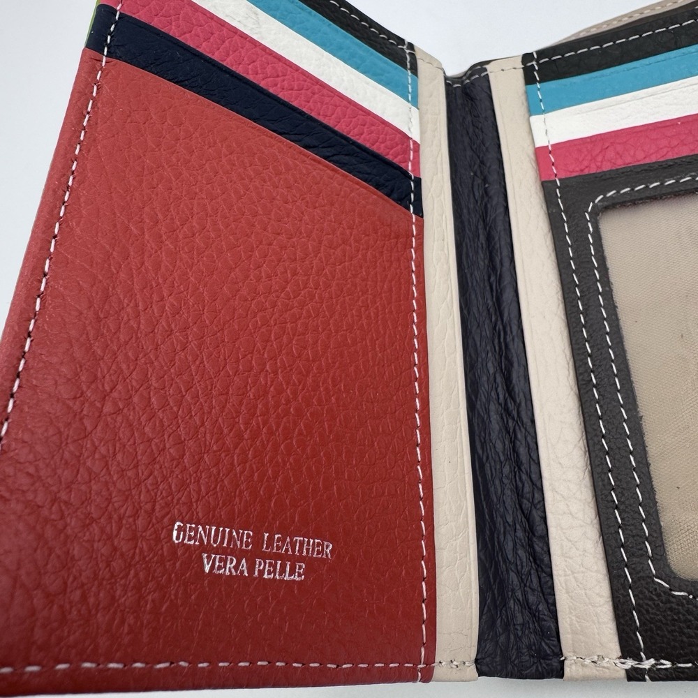 Daniel Amoda Genuine Leather Vera Pelle Tri-fold Wallet Green/Multicolor - Picture 3 of 11